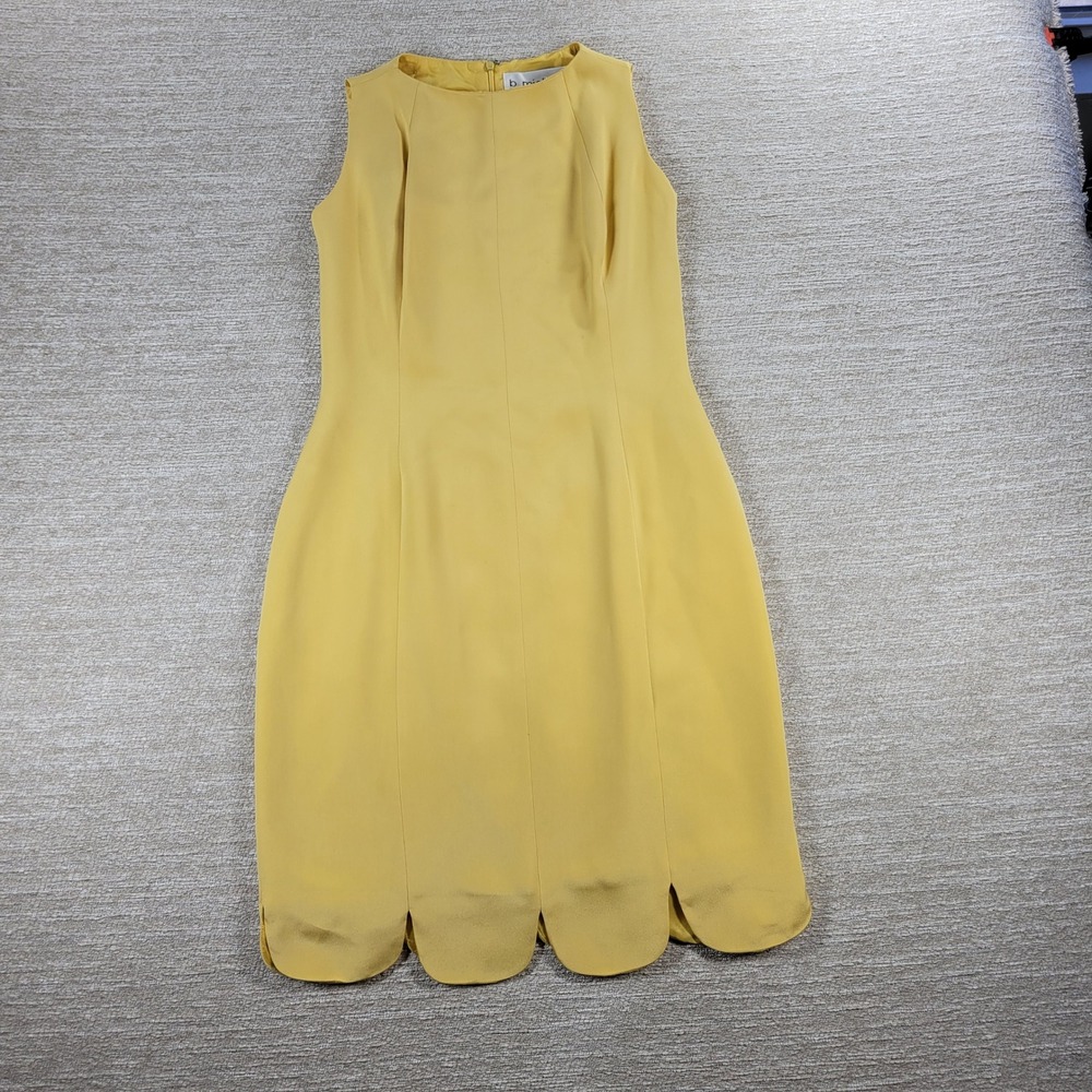b Michael NY Silk Sheath Dress Size 6 Butter Yellow Scalloped Hem Classic Chic